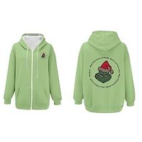 The Grinch Grinch Ugly Christmas Sweater  Sweatshirt Outerwear Zip-Up Hoodie Print Front Pocket Graphic Outerwear For Men's Women's Unisex Adults' Hot Stamping 100% Polyester Party Festival Lightinthebox - thumbnail