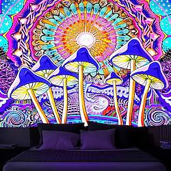 Psychedelic Blacklight Tapestry UV Reactive Glow in the Dark Trippy Misty Mushroom Nature Landscape Hanging Tapestry Wall Art Mural for Living Room Bedroom Lightinthebox