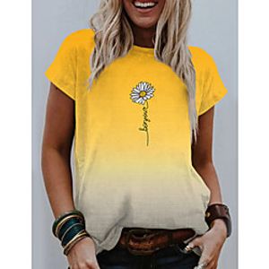 Women's T shirt Floral Color Gradient Flower Round Neck Tops Blue Purple Yellow miniinthebox