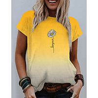 Women's T shirt Floral Color Gradient Flower Round Neck Tops Blue Purple Yellow miniinthebox - thumbnail