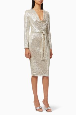 Sequin Belted Dress with Cowl Neck Sequin Belted Dress with Cowl Neck