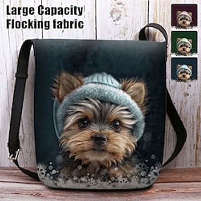 Women's Crossbody Bag Shoulder Bag Fluffy Bag Polyester Shopping Daily Holiday Print Large Capacity Lightweight Durable Dog Wine Blue Green Lightinthebox