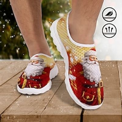 Men's Sneakers Loafers  Slip-Ons Print Shoes Plus Size Flyknit Shoes Fitness  Cross Training Shoes Walking Sporty Casual Outdoor Christmas Xmas Mesh Breathable Comfortable Loafer Yellow Summer miniinthebox