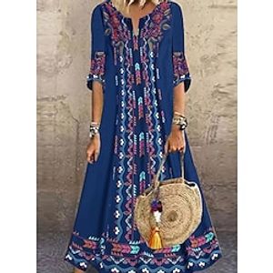 Women's A Line Dress Maxi long Dress Blue Half Sleeve Print Print Spring Summer Crew Neck Stylish Modern 2022 S M L XL 2XL 3XL 4XL 5XL Lightinthebox