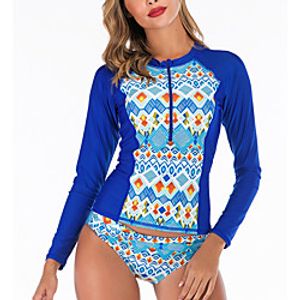 Women's Rash Guard Diving Swimsuit Tummy Control Push Up Slim Solid Color Color Block Blue Swimwear Bodysuit Scoop Neck Bathing Suits New Neutral Sports miniinthebox