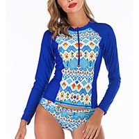 Women's Rash Guard Diving Swimsuit Tummy Control Push Up Slim Solid Color Color Block Blue Swimwear Bodysuit Scoop Neck Bathing Suits New Neutral Sports miniinthebox - thumbnail