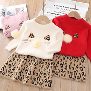 Kids Toddler Girls' Clothing Set 2 Pieces Long Sleeve Blushing Pink White Red Leopard Casual / Daily Cute Sweet Regular 2-6 Years miniinthebox