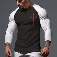 Graphic Color Block Cross Daily Classic Casual Men's 3D Print T shirt Tee Waffle Shirt Raglan T Shirt Sports Outdoor Holiday Going out T shirt Black White Light Grey Long Sleeve V Neck Shirt Spring Lightinthebox - thumbnail