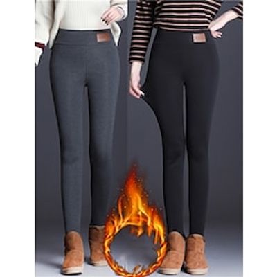 Women's Fleece Lined Leggings High Waisted Full Length Active Fashion Outdoor Street Grey Black S M Fall Winter Lightinthebox