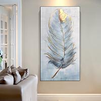 Abstract White Feather Canvas Painting hand painted Pop Modern Decorative Picture gold Feather painting Wall Art Picture for Living Room Entrance art painting Lightinthebox