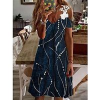 Women's A Line Dress Short Mini Dress Green Yellow Wine Navy Blue Short Sleeve Color Gradient Lace Cold Shoulder Print Spring Summer V Neck Casual Vacation 2022 S M L XL XXL 3XL Lightinthebox - thumbnail