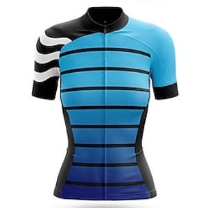21Grams Women's Cycling Jersey Short Sleeve Bike Top with 3 Rear Pockets Mountain Bike MTB Road Bike Cycling Breathable Moisture Wicking Reflective Strips Back Pocket Blue Graphic Stripes Spandex Lightinthebox