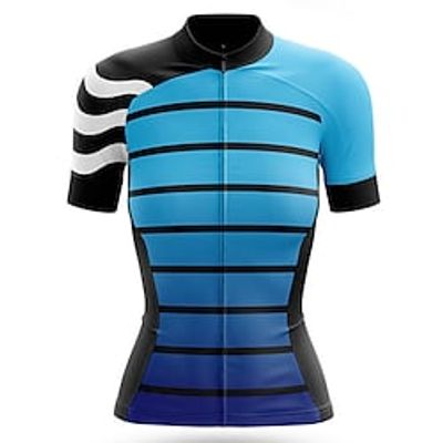 21Grams Women's Cycling Jersey Short Sleeve Bike Top with 3 Rear Pockets Mountain Bike MTB Road Bike Cycling Breathable Moisture Wicking Reflective Strips Back Pocket Blue Graphic Stripes Spandex Lightinthebox