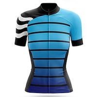 21Grams Women's Cycling Jersey Short Sleeve Bike Top with 3 Rear Pockets Mountain Bike MTB Road Bike Cycling Breathable Moisture Wicking Reflective Strips Back Pocket Blue Graphic Stripes Spandex Lightinthebox - thumbnail
