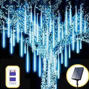 Solar Meteor Shower Rain Lights 30cm/50cm/80cm 8 Tubes Falling Raindrop Fairy String Light Waterproof Plug in Icicle Lights Outdoor for Halloween Christmas Party Patio Decor miniinthebox