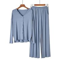 Women's Sleepwear Sets Casual Comfort Home Daily Polyester Summer Spring Solid Color Lightinthebox - thumbnail