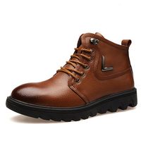 Men Cow Leather Lace Up Plush Lining Casual Boots