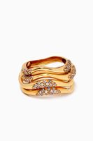 Feminine Waves Pavé Ring in 18kt Gold Plating, Set of 4 - thumbnail