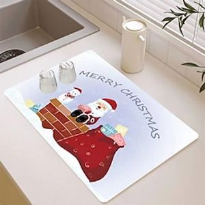 Christmas Tree Dish Drying Mat for Kitchen Counter, Super Absorbent Quick Dry Coffee Bar Mat Pad Thin Diatomaceous Sink Mat Non Slip Dish Drainer Mat Lightinthebox