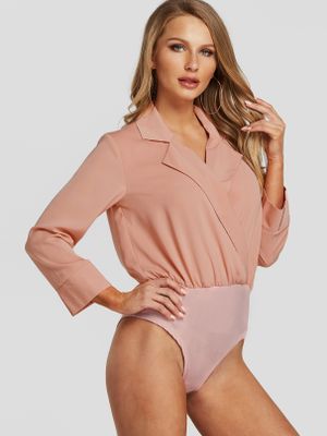 Pink Lapel Collar Long Sleeves Bodysuit Pink Lapel Collar Long Sleeves Bodysuit