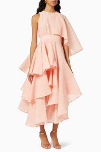 Semi Cape Maxi Dress in Textured Crepe
