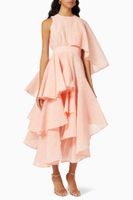 Semi Cape Maxi Dress in Textured Crepe - thumbnail
