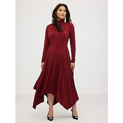 Women's Plus Size Curve Casual Dress Swing Dress A Line Dress Plain Long Dress Maxi Dress Long Sleeve Asymmetric Stand Collar Fashion Daily Wine Spring Wedding Guest Dress Lightinthebox