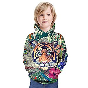 Kids Boys' Hoodie  Sweatshirt Long Sleeve Tiger Floral Graphic Animal Unisex Print Green Children Tops Summer Active Christmas Regular Fit 3-13 Years miniinthebox