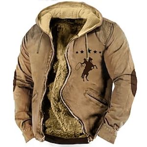 Graphic Horse Daily Classic Casual Men's 3D Print Hoodie Jacket Fleece Jacket Outerwear Holiday Vacation Going out Hoodies Light Brown Brown Green Hooded Fleece Winter Designer Lightinthebox