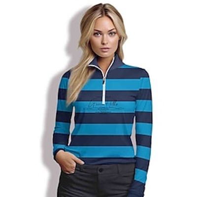 Women's Polo Shirt Golf Shirt Breathable Quick Dry Moisture Wicking Long Sleeve Golf Apparel Golf Clothes Regular Fit Zipper Stand Collar Stripes Spring Autumn Tennis Golf Pickleball Lightinthebox