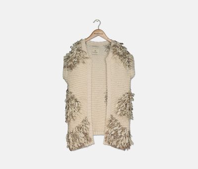 Girls Longer Length Chunky Knitted Vest Cream Girls Longer Length Chunky Knitted Vest Cream