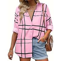 Women's Shirt Blouse Plaid Daily Button Print Pink Long Sleeve Casual Shirt Collar Spring Summer Lightinthebox