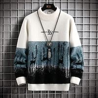 Men's Pullover Sweater Jumper Ribbed Knit Regular Knitted Graphic Crew Neck Keep Warm Modern Contemporary Daily Wear Going out Clothing Apparel Fall Winter Blue Green S M L Lightinthebox - thumbnail