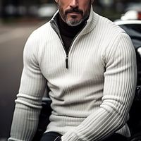 Men's Knitwear Pullover Ribbed Knit Regular Knitted Plain Quarter Zip Keep Warm Modern Contemporary Casual Daily Wear Clothing Apparel Fall Winter Black White S M L Lightinthebox - thumbnail