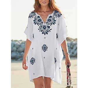 Women's Beach Dress Beach Wear Mini Dress Print Tropical Casual Floral V Neck Half Sleeve Loose Fit Outdoor Daily Blue 2023 Summer Spring S M L XL Lightinthebox
