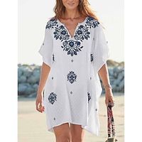 Women's Beach Dress Beach Wear Mini Dress Print Tropical Casual Floral V Neck Half Sleeve Loose Fit Outdoor Daily Blue 2023 Summer Spring S M L XL Lightinthebox - thumbnail