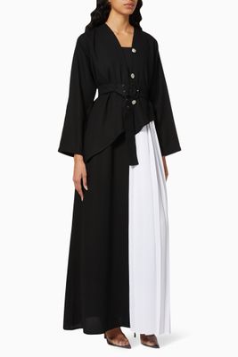 Two Tone Abaya with Sheila & Belt in Linen