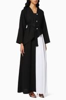 Two Tone Abaya with Sheila & Belt in Linen - thumbnail