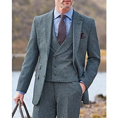 Dark Khaki Black Burgundy Men's Wedding Suits 3 Piece Solid Colored Tailored Fit Single Breasted Two-buttons 2023 miniinthebox