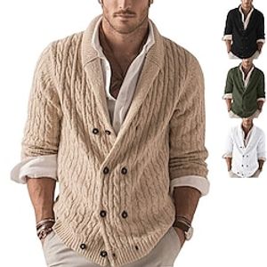 Men's Sweater Cardigan Sweater Sweater Jacket Ribbed Knit Cropped Knitted Lapel Warm Ups Modern Contemporary Daily Wear Going out Clothing Apparel Fall  Winter Black Military Green S M L miniinthebox