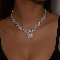 Choker Necklace Rhinestone Copper Rhinestones Women's Vintage Fashion Simple Geometrical Heart Heart Shape Necklace For Birthday Street Daily Lightinthebox - thumbnail