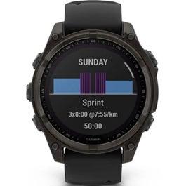 Garmin Fenix 8 - 51mm Solar Smartwatch Sapphire, Carbon Grey DLC Titanium With Black/Pebble Grey Silicone Band (010-02907-11)