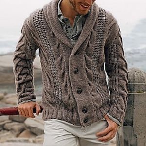 Men's Sweater Cardigan Knit Knitted V Neck Clothing Apparel Winter Fall Navy Blue Brown S M L miniinthebox