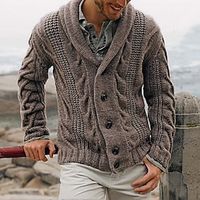 Men's Sweater Cardigan Knit Knitted V Neck Clothing Apparel Winter Fall Navy Blue Brown S M L miniinthebox - thumbnail