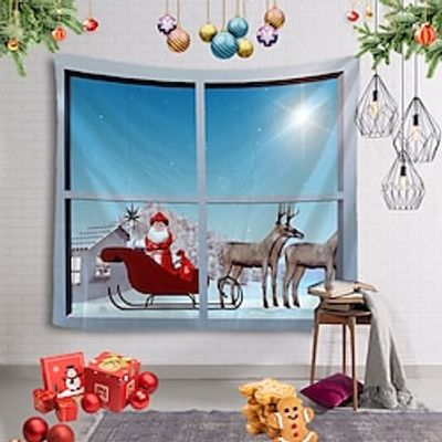 Christmas Santa Reindeer Sled Hanging Tapestry Wall Art Large Tapestry Mural Decor Photograph Backdrop Blanket Curtain Home Bedroom Living Room Decoration Lightinthebox