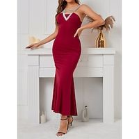Women's Prom Dress Party Dress Bodycon Long Dress Maxi Dress Black Red Purple Sleeveless Pure Color Cut Out Spring Fall Winter Halter Neck Fashion Wedding Guest Birthday Evening Party 2023 S M L XL Lightinthebox - thumbnail