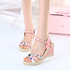 Women's Sandals Wedge Heel PU White Blue Pink Lightinthebox