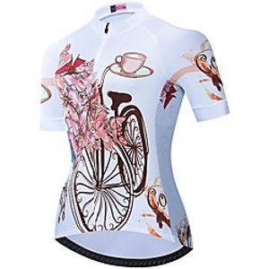 21Grams Women's Short Sleeve Cycling Jersey Summer Spandex White Floral Botanical Bike Top Mountain Bike MTB Road Bike Cycling Quick Dry Moisture Wicking Sports Clothing Apparel / Stretchy miniinthebox