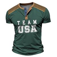 Team USA Men's Vintage Street Style 3D Print Henley Shirt Waffle T Shirt Sports Outdoor Casual Holiday T shirt Black Navy Blue Brown Short Sleeve Henley Shirt Spring  Summer Clothing Lightinthebox