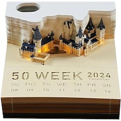 1pc 2024 Desk Calendar Memo Pad 3D Magic Castle Weekly Calendar Notepad 3D Memo Pad DIY Decoration Gift Lightinthebox